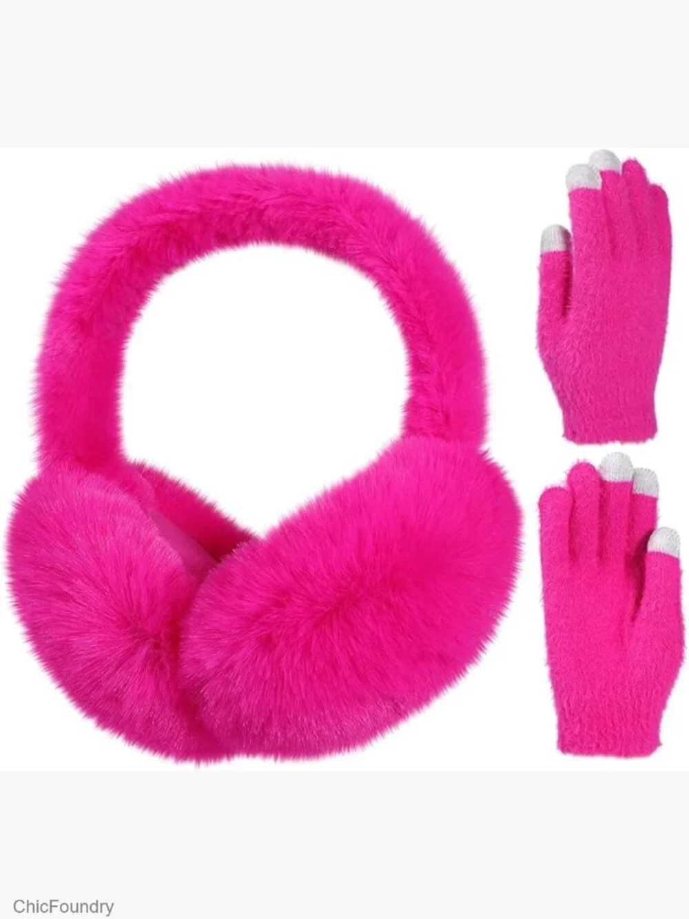 Winter Earmuffs Gloves Set for Kids 7-12T - Faux Fur Ear Warmers with